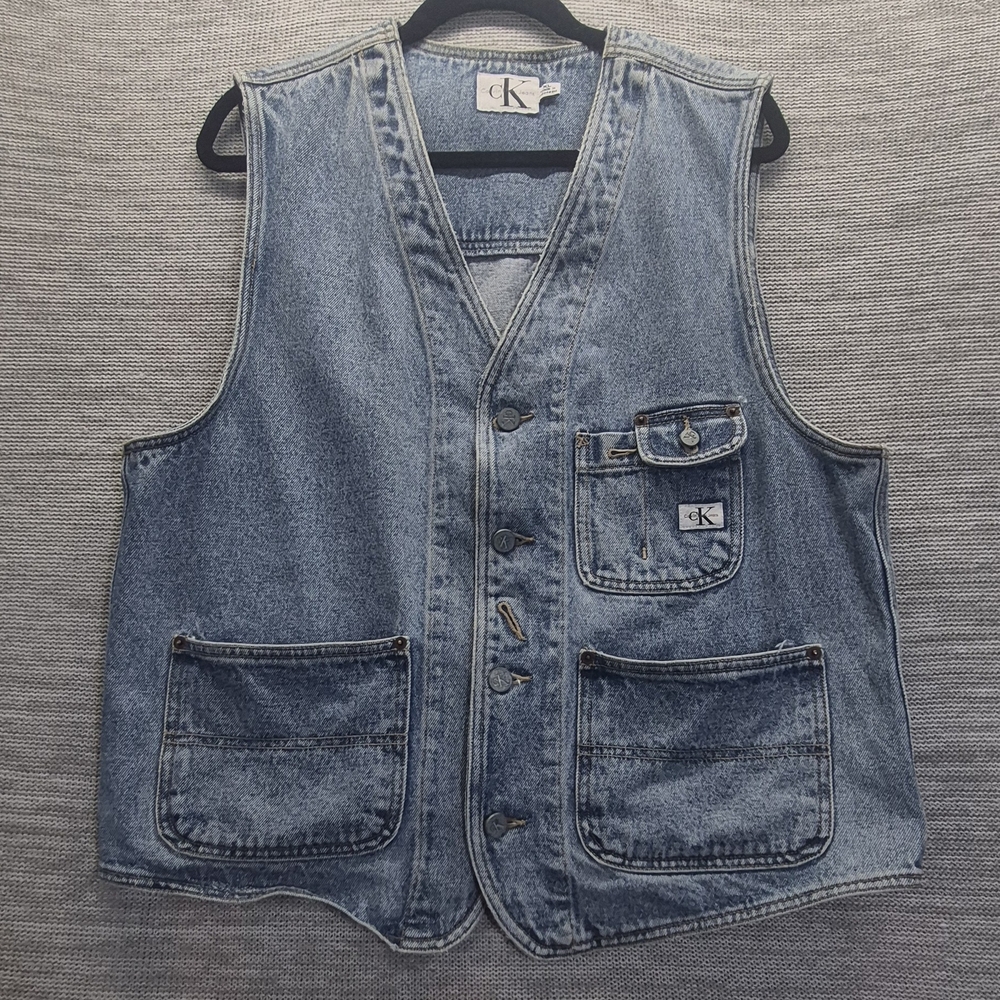 Calvin Klein Vintage Light Wash Denim Vest - Blue